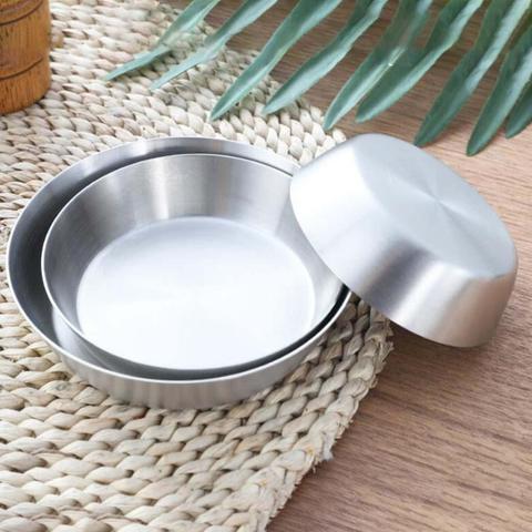 Bowl Tableware Stainless Steel Flat Bottom Serving Dish Round Plate Tray Kitchen Dinning Bowl For Salad Cooking Baking  cocina ► Photo 1/6