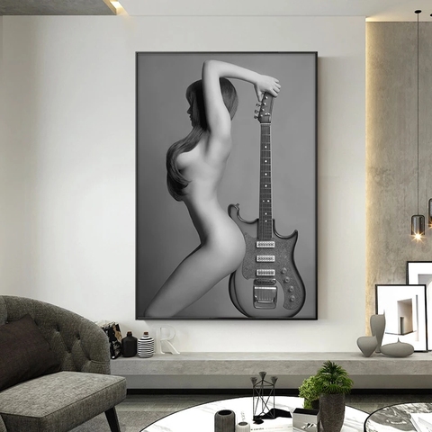 Modern Nude Art Canvas Painting Sexy Naked Girl with Guitar Prints and Posters Cuadros Wall Pictures for Living Room Home Decor ► Photo 1/6