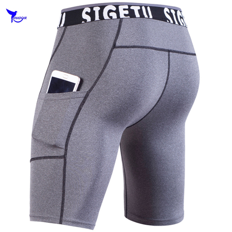 Quick Dry Elastic Mens Running Shorts with Pockets Sports Man Gym Fitness Training Compression Short Pants Jogging Trunks Tights ► Photo 1/6