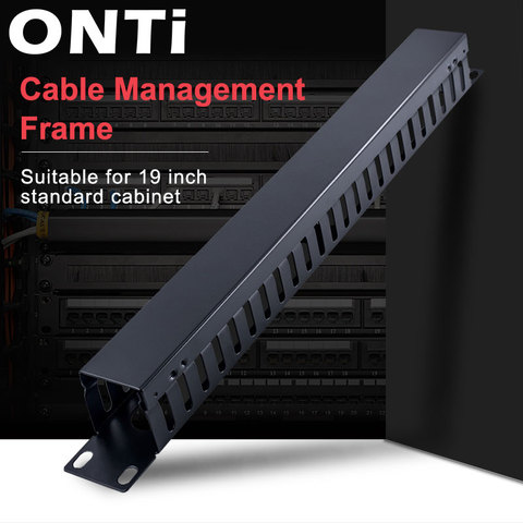 ONTi 1U/2U Cable Management Horizontal Mount 19 inch Server Rack , 12/24 Slot Metal Finger Duct Wire Organizer with Cover ► Photo 1/6