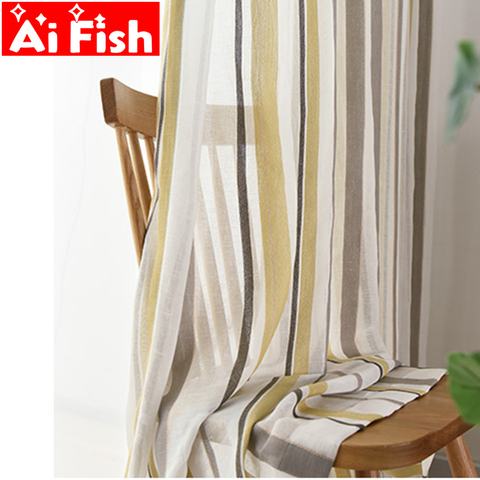 Modern stripe impermeable cotton and linen window curtain tulle Nordic thick partition semi-shading Living Room sheer MY495#4 ► Photo 1/6