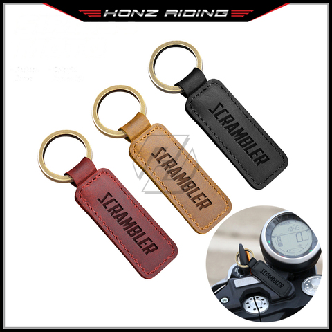 For Honda Yamaha Suzuki Harley Triumph Ducati Scrambler 800 1200 Motorcycle Cowhide Keychain Key Ring ► Photo 1/6