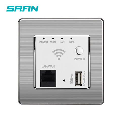 SRAN wall wifi socket with USB flame Stainless steel 86mm*86mm 300MB wireless routing relay socket ► Photo 1/5