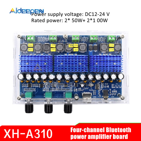 Bluetooth 5.0 TPA3116D2 4 Channel 50Wx2+100Wx2 Digital power amplifier board Stereo Dual Bass Subwoofer Home Theater XH-A310 ► Photo 1/6