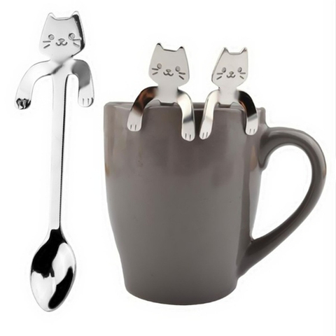Stainless Steel Coffee Spoon Lovely Cute Cat Shape Teaspoon Dessert Snack Scoop Ice Cream Mini Spoons Tableware Kitchen Tools ► Photo 1/6