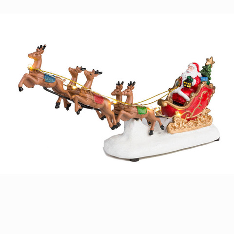 Winter Village Sence Santa Sleigh & Reindeer With Illuminated Christmas Resin Figurine NEW Year 2022 Gifts ► Photo 1/5