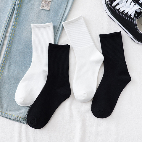Casual Solid Black White Long Socks for Women Men Unisex Harajuku Streetwear Hip Hop Skateboard Crew Socks for Christmas Gifts ► Photo 1/6