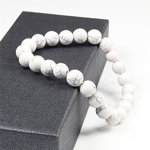 High Quality Natural Stone Bracelets Couple Distance Beads Black Lava Rock Stone White Stretch Charm Strand Bracelet Men Jewelry ► Photo 1/6