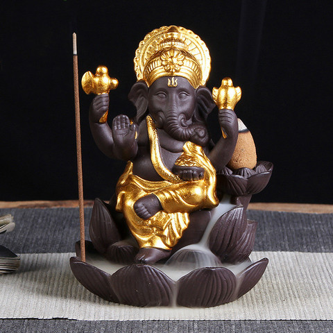 Purple sand Elephant head god Ganesha Backflow Incense Burner Buddha Thai Indian Buddhism Shiva and Parvati of son home Decor ► Photo 1/1