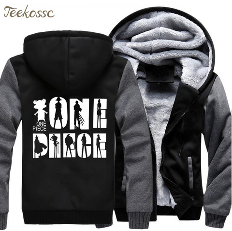 Japan Anime One Piece Hoodie Men Harajuku Sweatshirt Coat 2022 Winter Warm Fleece Luffy  The Pirate King Jacket Plus Szie 5XL ► Photo 1/1