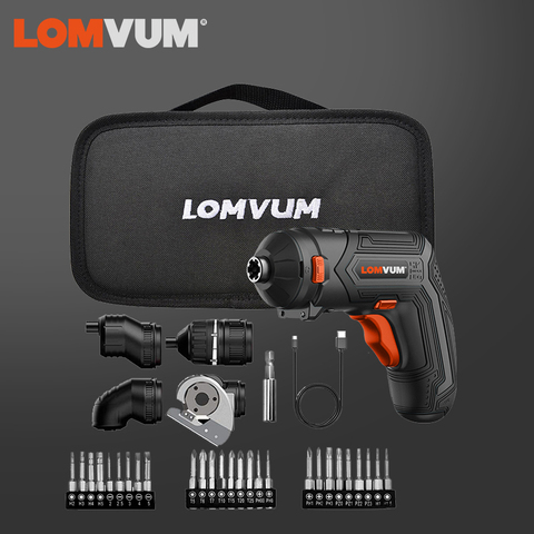 LOMVUM Cordless Electric 4V Lithium-Ion Screwdriver Multi-Function Household Rechargeable Drill Power Tools LED Light, ► Photo 1/6