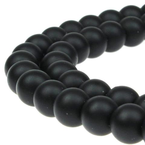 Nature Stone Beads  Black Dull Polish Matte Onyx Agata Round natural stone Beads 16