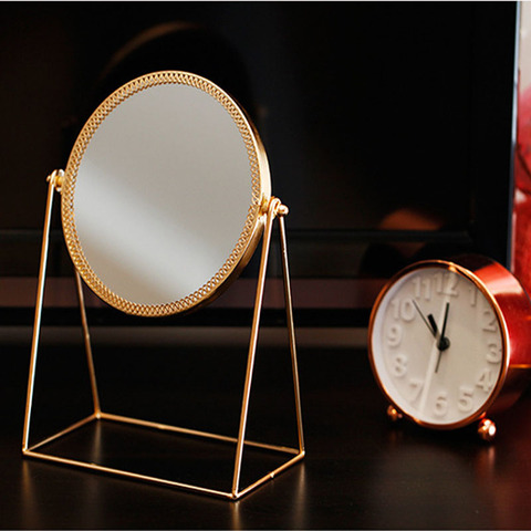 Copper Table Mirror Gold Glass Mirror Princess Round Mirror With Portable Makeup Mirror Creative Decoration Vanity Mirror Beauty ► Photo 1/6