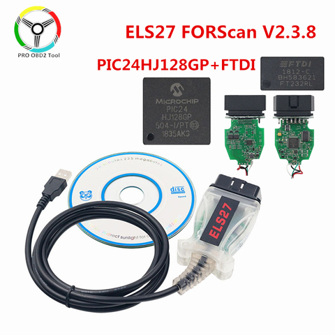 V2.3.8 ELS27 FORScan OBD2 Scanner Car Diagnostic Auto Tool Cable Green PCB ELS 27 FTDI PIC18F25K80 Multi-Language Free Shipping ► Photo 1/6