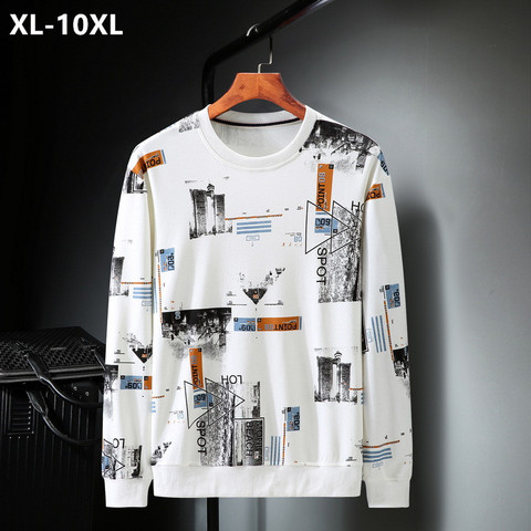 Spring Autumn Long Sleeve Loose Men Sweatshirt Oversized 6XL 7XL 8XL 9XL 10XL Plus Size Sweat Shirt Black White Mens Clothing ► Photo 1/6