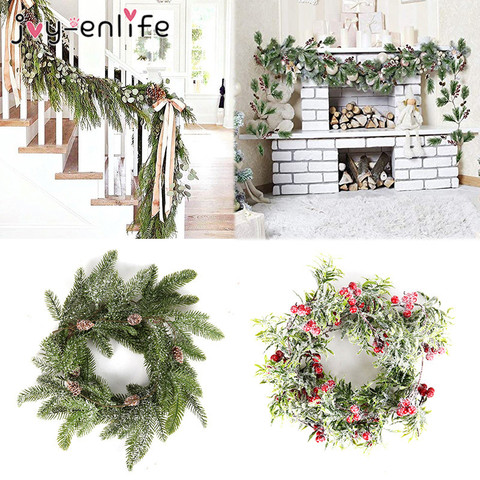 Christmas home decoration garland Pine Needles snow Red Berry Mini Pine Cone Wreath new year Xmas Wreath Lanyard vine navidad ► Photo 1/6