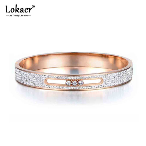 Lokaer New Design Mosaic Rhinestone Bangles & Bracelets Jewelry Classic Stainless Steel Cubic Zirconia Wedding Female Bangle ► Photo 1/6