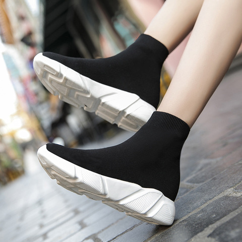 Brand Unisex Socks Shoes Breathable High-top Women Shoes Flats Fashion Sneakers Stretch Fabric Casual Slip-On Ladies Shoes ► Photo 1/6