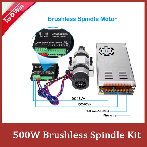 Brushless 500W CNC Router Spindle ER11 or ER16 High speed Motor + Clamp Bracket + brushless Motor Driver + Power Supply ► Photo 1/1