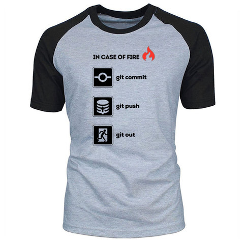 Summer New 100% Cotton Top Quality Funny O Neck Programmer Shirt- In Case of Fire Git Commit Push Out Graphic T Shirts EU Size ► Photo 1/6