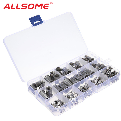 ALLSOME 93Pcs Stainless Steel Rivet Nut Rivnut Insert Nutsert KIT M3 M4 M5 M6 M8 M10 HT2827 ► Photo 1/6