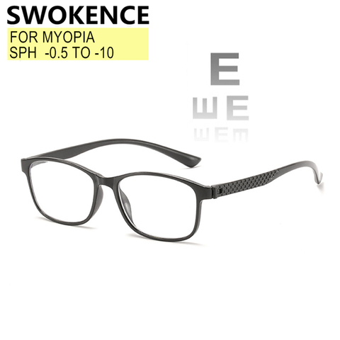 SWOKENCE Prescription Glasses For Myopia -0.5 -0.75 -1.0 to -10 Men Women Ultralight Black Frame Nearsighted Spectacles F516 ► Photo 1/6