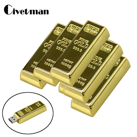 USB Flash Drive 128GB Latest Desgin Metal Bullion Gold Bar USB 2.0 Flash Drive 64GB Cle USB Memory Stick 8GB 16GB 32GB Pendrive ► Photo 1/6