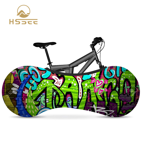 HSSEE graffiti series elastic bicycle indoor dust cover elastic fabric bicycle tire cover 700c 26