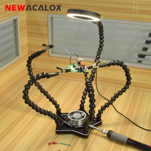 NEWACALOX Soldering Iron Holder 5PC Flexible Helping Hands 3X USB Magnifying Glass Table Lamp Soldering Station DIY Welding Tool ► Photo 1/6