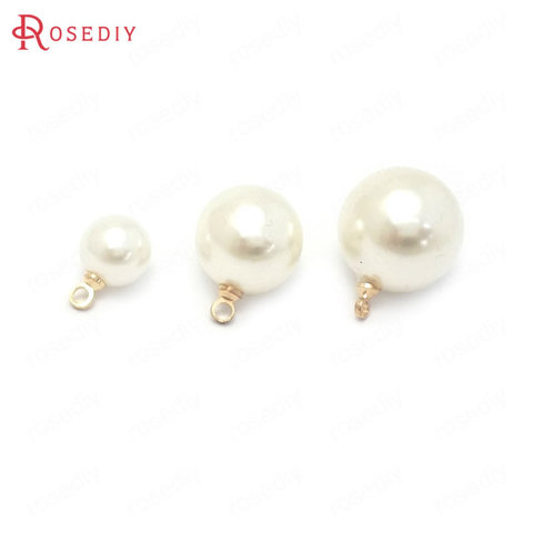 (38494)20PCS 8MM 12MM 14MM Gold Color and White Beads Brass and Plastic Imitation Pearls Round Ball Beads Charms Pendants ► Photo 1/6