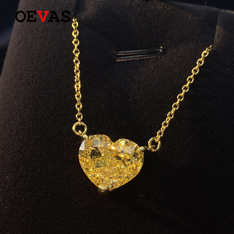 OEVAS Gold Color 100% 925 Sterling Silver Topaz Heart Pendant Necklace For Women Sparkling High Carbon Diamond Fine Jewelry Gift ► Photo 1/6