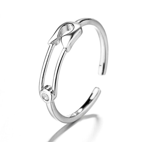 Creative Style Silver Color Pin Ring Paper Clip Shape Adjustable Ring for Women Fashion Jewelry Party Gift Wholesale ► Photo 1/5