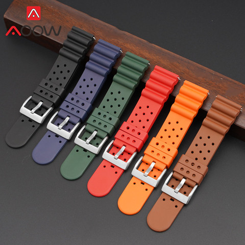 Fluoro Rubber Sport Strap 20mm 22mm 24mm 304 Stainless Steel Buckle Breathable Waterproof Men Replacement Band Watch Accessories ► Photo 1/6
