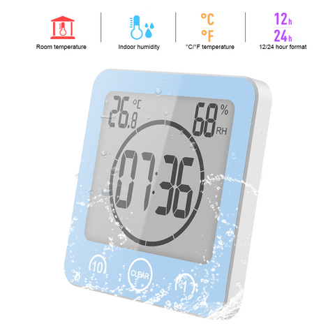 LCD Screen Waterproof Digital Bathroom Wall Clock Temperature Humidity Countdown Time Function Wash Shower Hanging Clocks Timer ► Photo 1/6