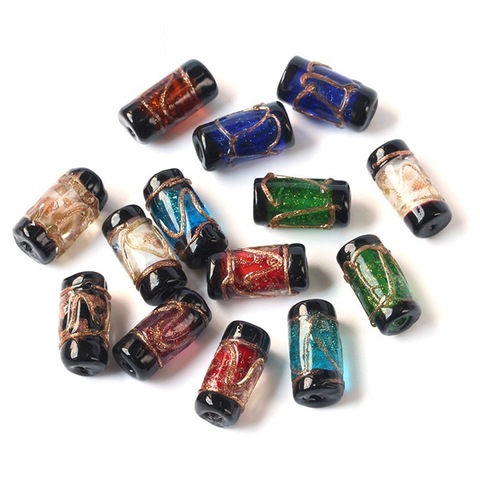 5pcs Foil Lampwork 16x8mm Cylinder Handmade Loose Beads for Jewelry Making DIY Crafts Findings ► Photo 1/3