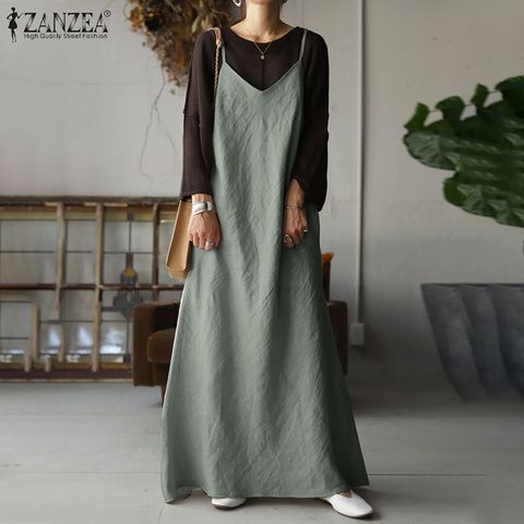 Vintage Spaghetti Strap Dress Women Summer Sundress ZANZEA 2022 Casual Summer Maxi Vestidos Female V Neck Robe Femme Plus Size 7 ► Photo 1/6