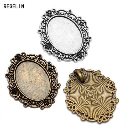 REGELIN 10pcs/lot retro filigree cameo cabochon Fit 18*25mm base setting pendant tray Antique Bronze DIY jewelry making findings ► Photo 1/4