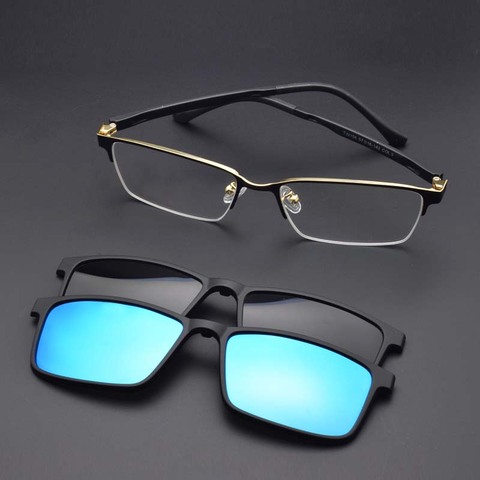 Polarized Magnetic Sleeve Mirror Men's Brown Myopia Magnet Sunglasses Adsorption Night Vision Clip on Glasses Frame Double Color ► Photo 1/6