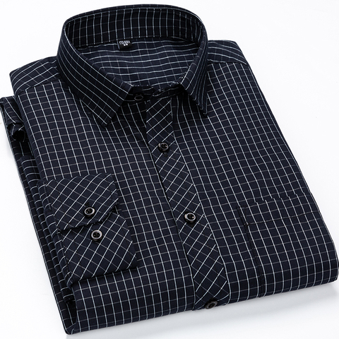 Men's Classic Standard-fit Plaid/striped Social Office Dress Shirt Single Patch Pocket Long Sleeve Formal Business Basic Shirts ► Photo 1/6