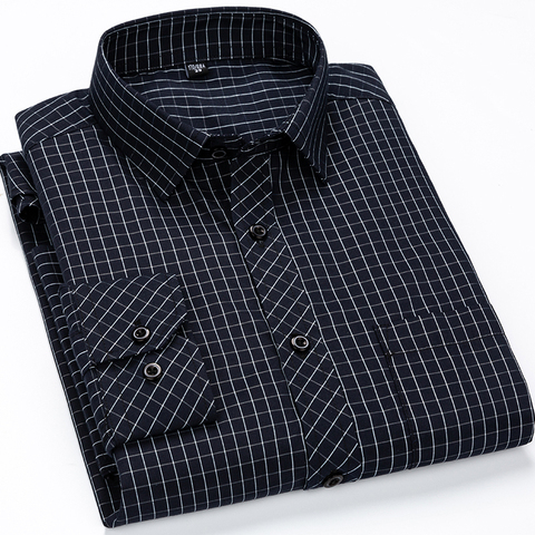 Men's Classic Standard-fit Plaid/striped Social Office Dress Shirt Single Patch Pocket Long Sleeve Formal Business Basic Shirts ► Photo 1/6