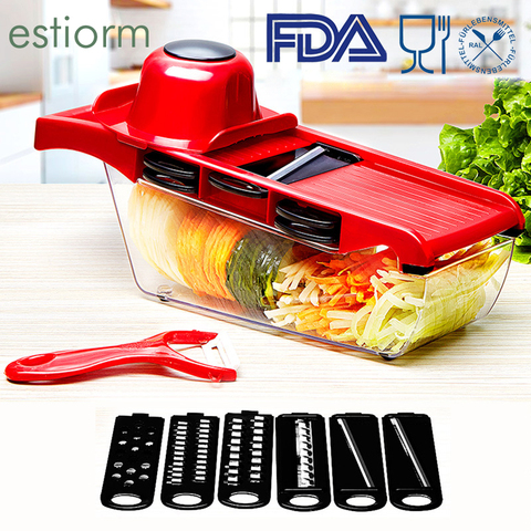 Multi Purpose Food Vegetable Slicer/Chopper ,6 in 1 Mandoline Slicer, Potato Peeler,Carrot/Cheese Grater,Manual Vegetable Cutter ► Photo 1/6