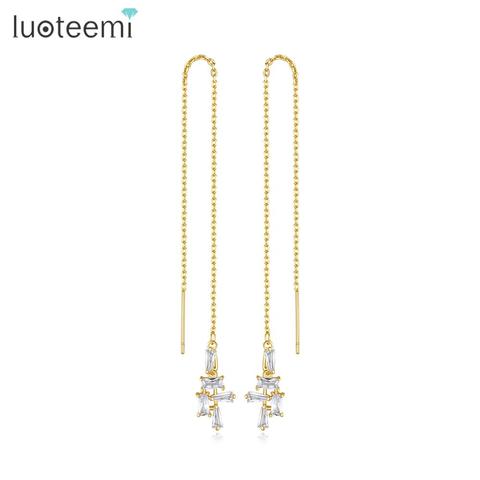 LUOTEEMI Chain Drop Earrings Long Ear Line Dangle Clear CZ Stone Fashion Jewelry for Women Dating Birthday Christmas Gifts ► Photo 1/6