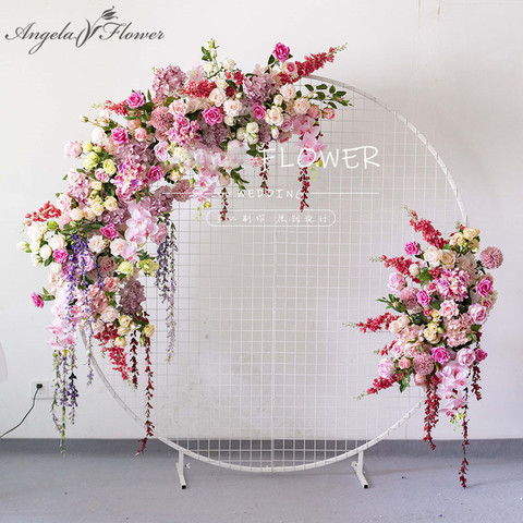 Custom European wedding arch decor artificial flower wrought iron wedding props fake flower row wedding background flower wall ► Photo 1/6