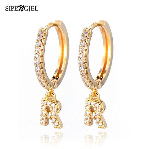 Crystal Zirconia Earrings Dangle Hoop A-Z Letter Initial Alphabet Women 1PC