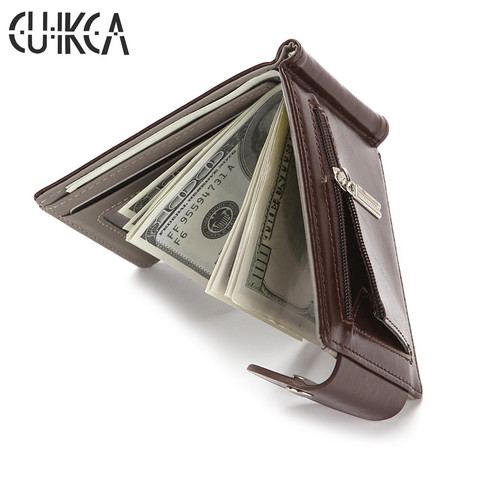 CUIKCA Slim Leather Wallet Coin Bag Money Clip Card Cases Zipper  Women Men Wallet Pull Type ID Credit Card Holders Hasp ► Photo 1/6