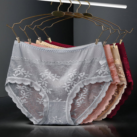 Women's Panties Lady Big Briefs High Waist Sexy Lace Transparent Printing Underpants Plus Size Underwear Female L-2XL ► Photo 1/6