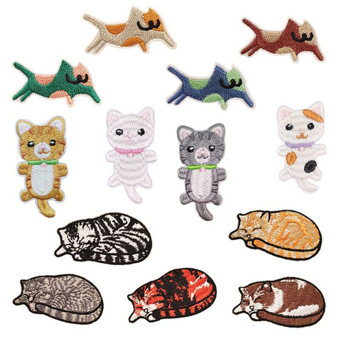 Cute Animal Patches Iron on Patches for Clothing Stripes Cat Badges Embroidered Patches Sticker on Clothes for Kids DIY Applique ► Photo 1/6