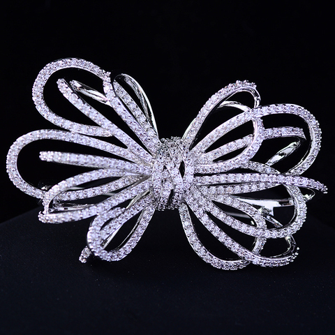 Luxury Cubic Zirconia Wedding Big Bowknot Brooch Pin Dress Sash Pins Bridal Bouquet Brooches Jewelry Christmas Gift Broches ► Photo 1/6