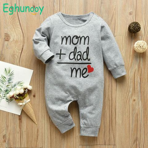 Baby Boys Girls Romper Cotton Long Sleeve Letter Mom Plus Dad Equal Me Jumpsuit Infant Clothing Autumn Newborn Baby Clothes ► Photo 1/6