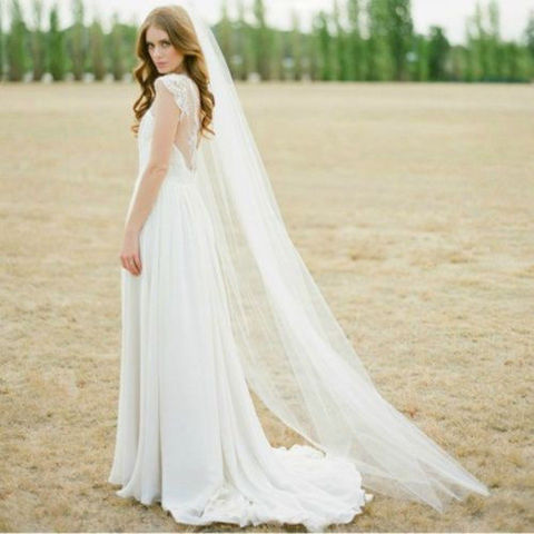 Cheap Waltz Veil Cut Edge White Long Bridal Veils One Layer Wedding Veils with Comb Vintage Bridal Wedding Party Veils ► Photo 1/3